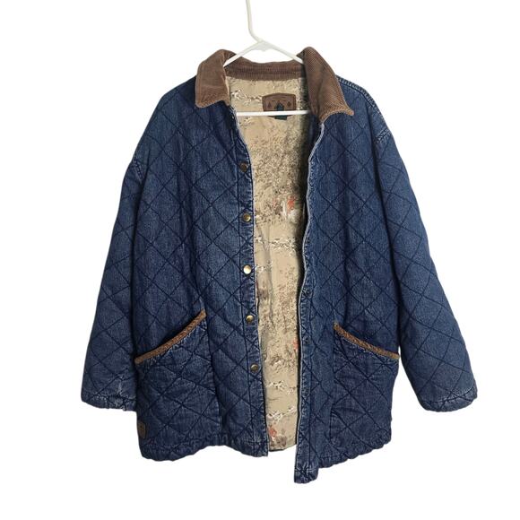 Vintage Lauren Ralph Lauren Quilted Denim Barn Jacket Equestrian Hunt Lining 3x - Picture 2 of 10
